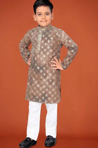 Rust viscose rayon embroidered work kid's kurta pyjama