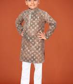 Rust viscose rayon embroidered work kid's kurta pyjama