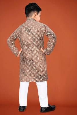 Rust viscose rayon embroidered work kid's kurta pyjama 2