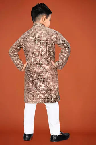 Rust viscose rayon embroidered work kid's kurta pyjama