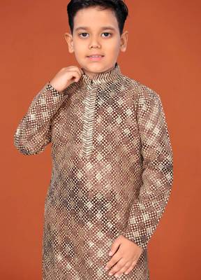 Rust viscose rayon embroidered work kid's kurta pyjama 3