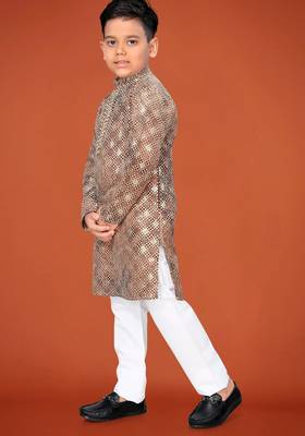 Rust viscose rayon embroidered work kid's kurta pyjama 4