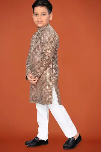 Rust viscose rayon embroidered work kid's kurta pyjama