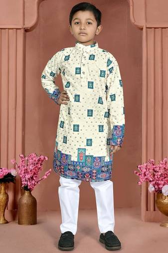Teal rayon chikankari work work kid's kurta pyjama