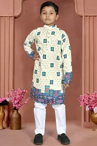 Teal rayon chikankari work work kid's kurta pyjama