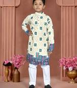 Teal rayon chikankari work work kid's kurta pyjama