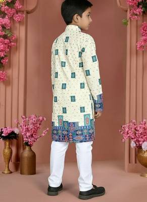 Teal rayon chikankari work work kid's kurta pyjama 2
