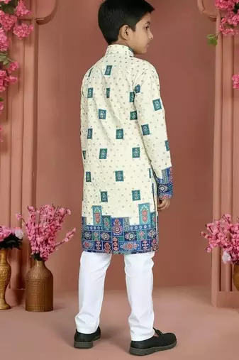 Teal rayon chikankari work work kid's kurta pyjama