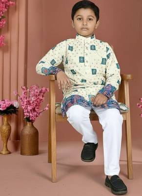 Teal rayon chikankari work work kid's kurta pyjama 4