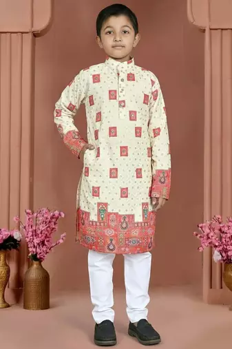 Orange rayon chikankari work work kid's kurta pyjama
