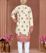 Orange rayon chikankari work work kid's kurta pyjama