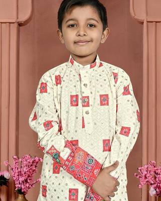 Orange rayon chikankari work work kid's kurta pyjama 2