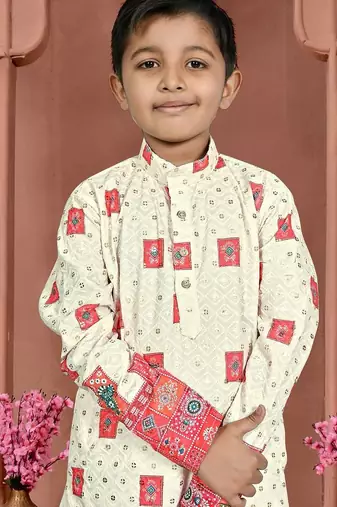 Orange rayon chikankari work work kid's kurta pyjama