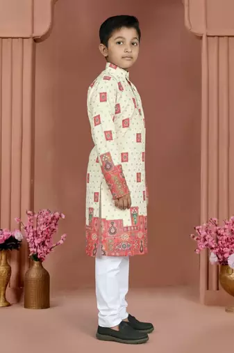 Orange rayon chikankari work work kid's kurta pyjama