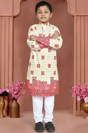 Orange rayon chikankari work work kid's kurta pyjama