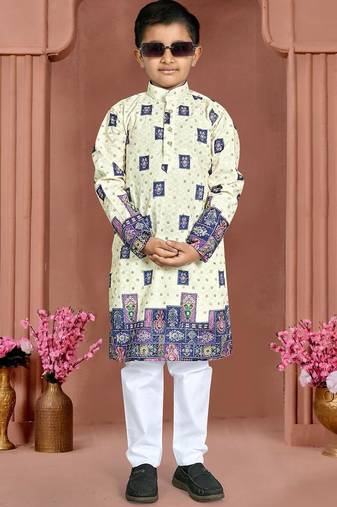 Blue rayon chikankari work work kid's kurta pyjama