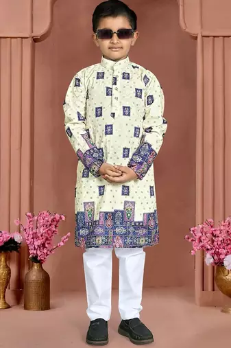 Blue rayon chikankari work work kid's kurta pyjama