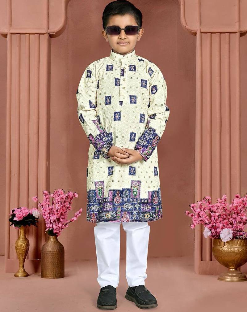 Blue rayon chikankari work work kid's kurta pyjama