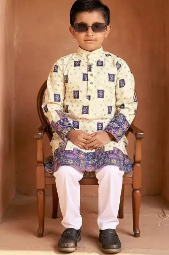 Blue rayon chikankari work work kid's kurta pyjama