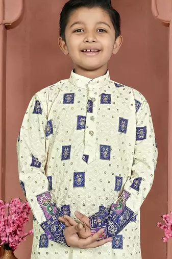 Blue rayon chikankari work work kid's kurta pyjama