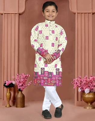 Pink rayon chikankari work work kid's kurta pyjama 1