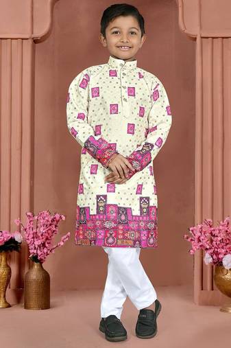 Pink rayon chikankari work work kid's kurta pyjama