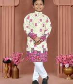 Pink rayon chikankari work work kid's kurta pyjama