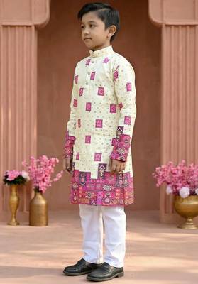 Pink rayon chikankari work work kid's kurta pyjama 2