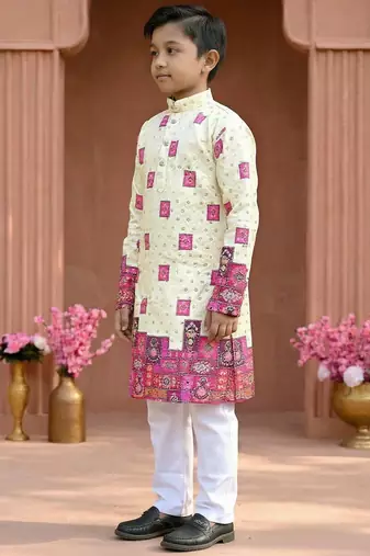 Pink rayon chikankari work work kid's kurta pyjama