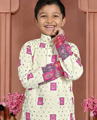 Pink rayon chikankari work work kid's kurta pyjama 3
