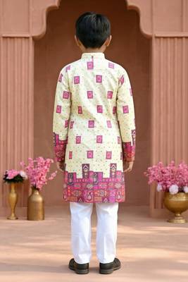 Pink rayon chikankari work work kid's kurta pyjama 4