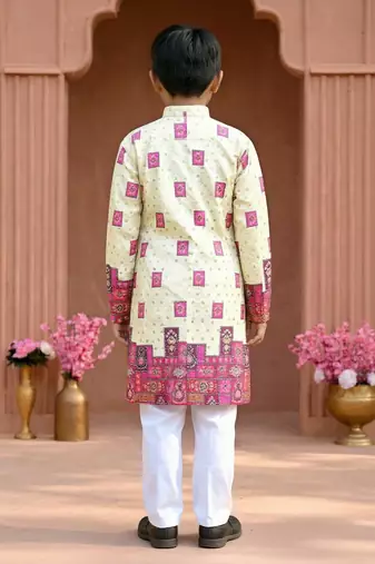 Pink rayon chikankari work work kid's kurta pyjama