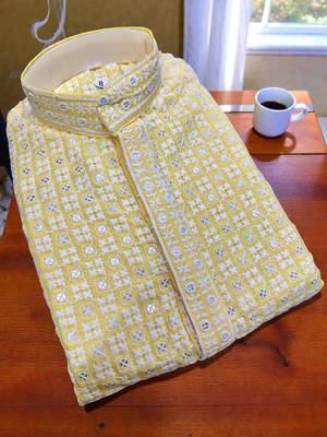 Yellow cotton chikankari work work kid's kurta pyjama 3