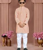 Peach cotton chikankari work work kid's kurta pyjama