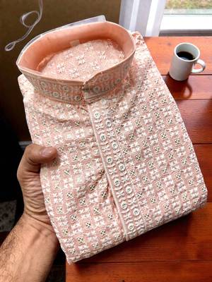 Peach cotton chikankari work work kid's kurta pyjama 2