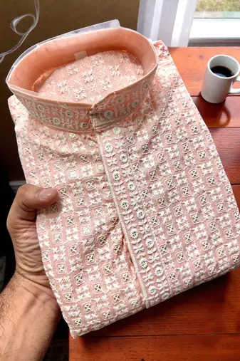 Peach cotton chikankari work work kid's kurta pyjama