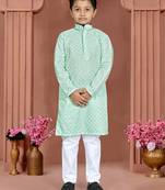 Light blue cotton chikankari work work kid's kurta pyjama