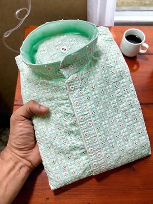 Light blue cotton chikankari work work kid's kurta pyjama 2