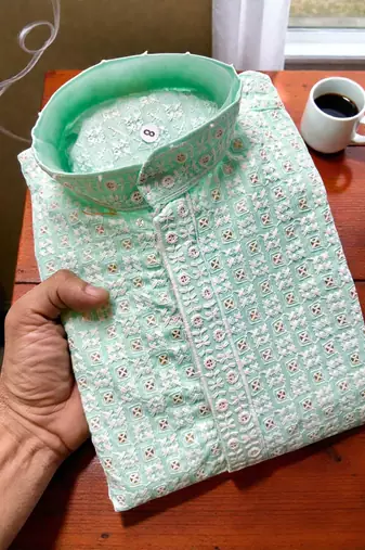 Light blue cotton chikankari work work kid's kurta pyjama