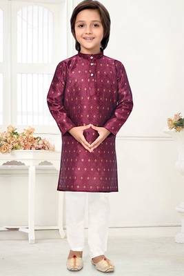 Wine jacquard woven work kid's kurta pyjama 2