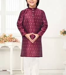 Wine jacquard woven work kid's kurta pyjama