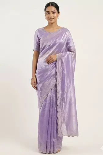 New Space Silk Saree with Elegant Zarkan Diamond Work Saree With Blouse Set For Women's