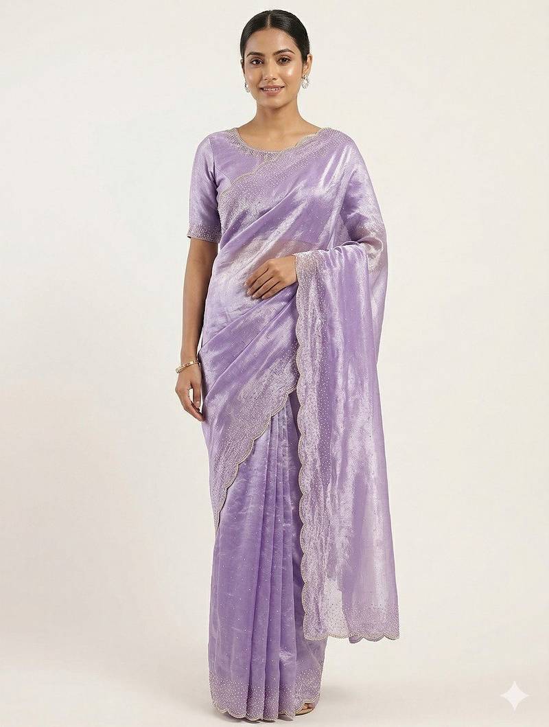 New Space Silk Saree with Elegant Zarkan Diamond Work Saree With Blouse Set For Women's