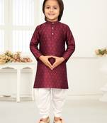 Wine jacquard woven work kid's kurta pyjama