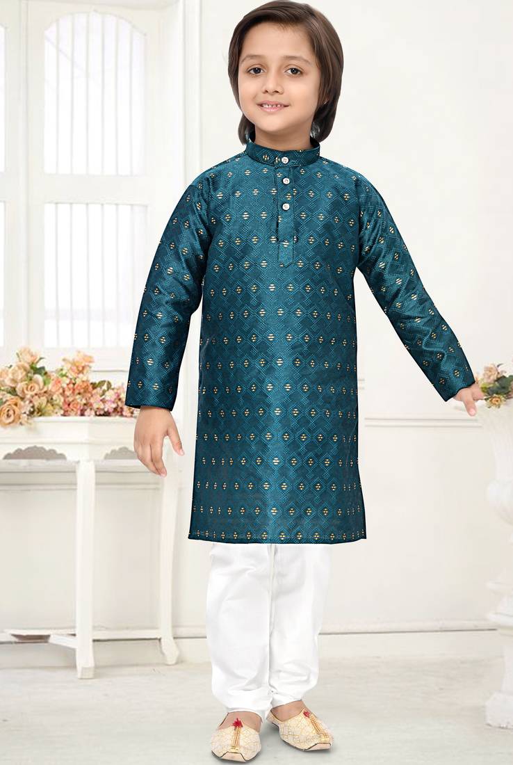Rama jacquard woven work kid's kurta pyjama