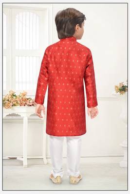 Orange jacquard woven work kid's kurta pyjama 5