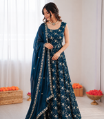 Blue silk blend thread with sequin anarkali suit