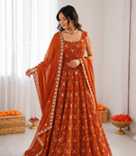 Orange silk blend thread with sequin anarkali suit