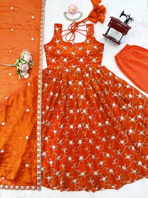 Orange silk blend thread with sequin anarkali suit 4