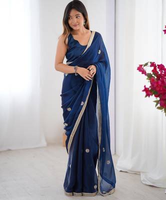 Blue designer fandy saree with beads moti & sequin embroidery work 1